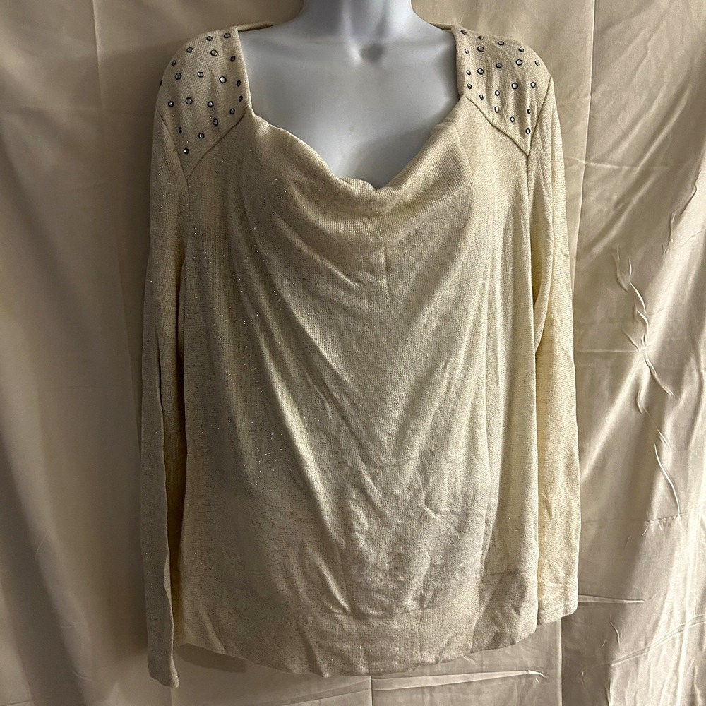 New XL New York Collection bedazzled shoulder swoop neck, top #1701*10